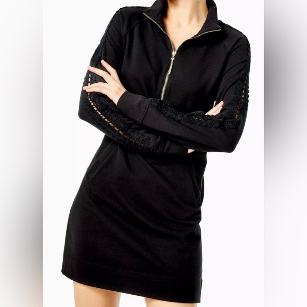 Lilly Pulitzer Womens Black Popover Eyelet Skipper Dress Sz Med Pockets Onyx - Picture 7 of 12